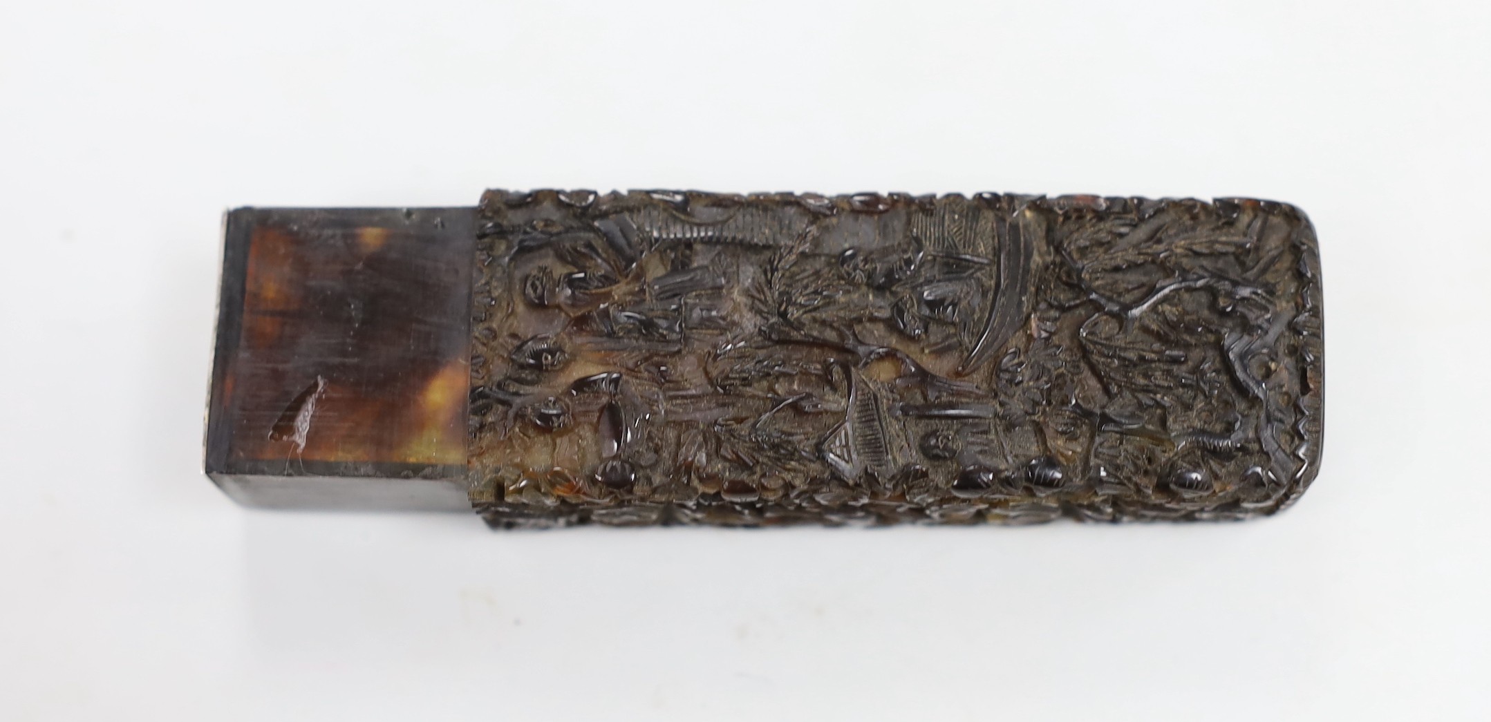 A 19th Century Chinese carved tortoiseshell scribes? case, 9cm long